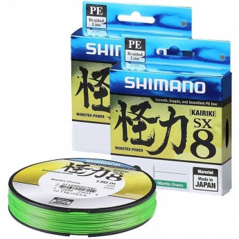 Леска плетёная SHIMANO KAIRIKI PE SX8 150м ЗЕЛЕНАЯ 0.150мм, 9.0kg
